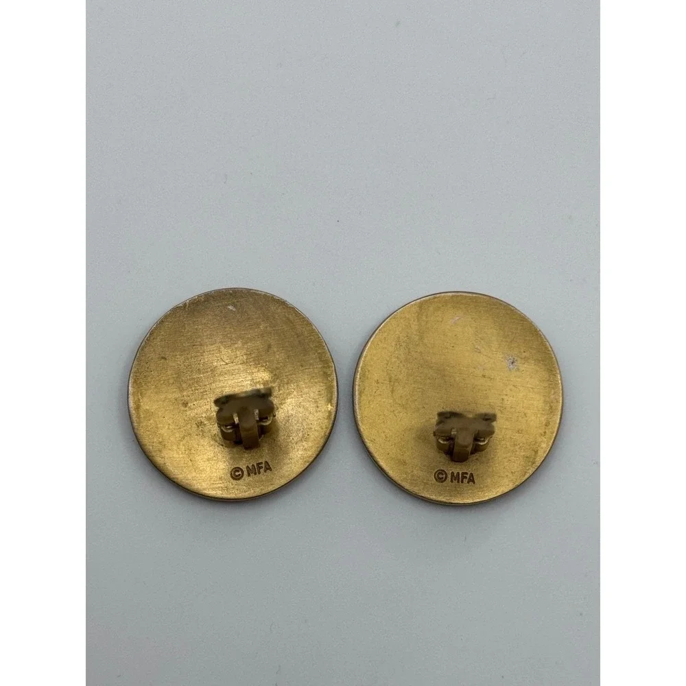 Vintage Museum of Fine Arts MFA Clip On Earrings Black Enamel Gold Tone